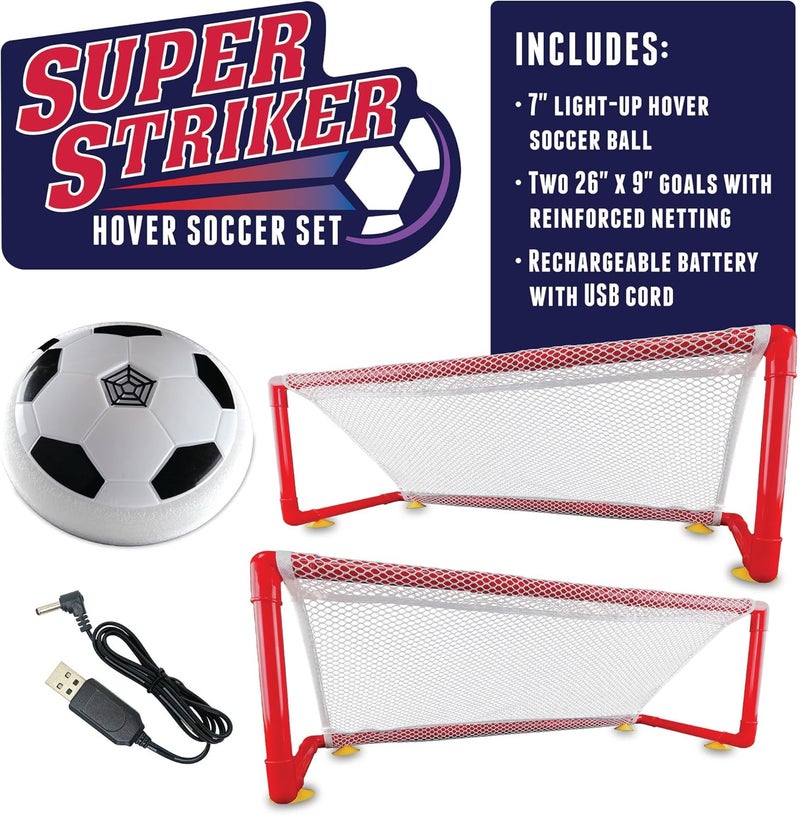 Mindware Super Striker Hover Soccer Ball Set - Indoor Soccer for Kids Ages 3 and Up - Flashing LED Lights - USB Charger - Includes 2 Sturdy Nets for 1 or 2-Player Indoor Games for Kids 8-12 - Image 3